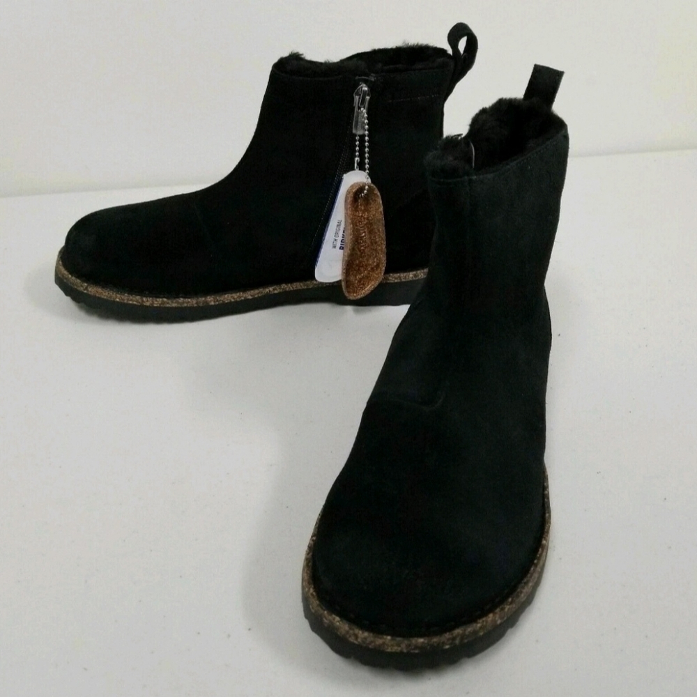 New w/o Box Birkenstock Melrose Shearling Black Boots Reg Size 39 W US 8-8.5